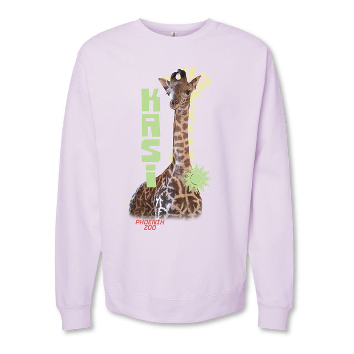 Light purple crewneck sweatshirt featuring a giraffe graphic and the text PHOENIX ZOO.