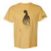 Pale yellow t-shirt with a black ink-style illustration of an octopus and the Birch Aquarium logo on the sleeve.