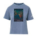 The National Museum of the Marine Corps Building Women’s T-Shirt features a colorful graphic of soldiers raising a flag with rays and a sunset in the background, plus text beneath the image. A small white logo inspired by the National Museum of the Marine Corps appears on the left sleeve, making this a standout patriotic shirt for women.
