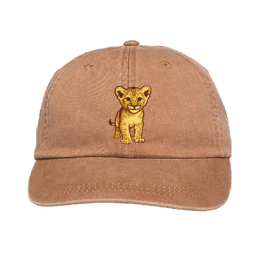 The Woodland Park Zoo Baby Lion Cap is a brown cap with an embroidered cartoon lion cub, inspired by Woodland Park Zoo and ideal for supporting wildlife conservation.