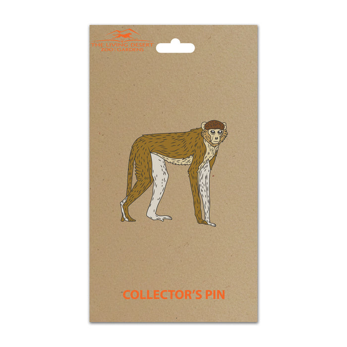 Show off your love for wildlife with The Living Desert Zoo and Gardens Patas Monkey Pin, featuring a detailed illustration of the Patas Monkey’s brown and white fur. This collectible pin comes displayed on a tan card with COLLECTORS PIN written in orange at the bottom, and is topped with The Living Desert Zoo and Gardens logo—making it a perfect conservation accessory for any animal lover.