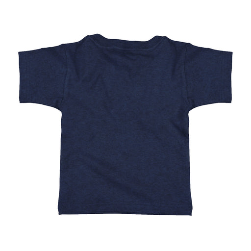 The Mote Marine Laboratory Manatee Toddler T-Shirt, featuring a simple short-sleeved navy blue design, is displayed flat on a white background with the back side visible—a perfect choice for young ocean enthusiasts and supporters of marine life conservation.