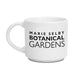 White ceramic Marie Selby Botanical Gardens Logo Mug featuring black text on the front, making it a perfect gift for nature enthusiasts.