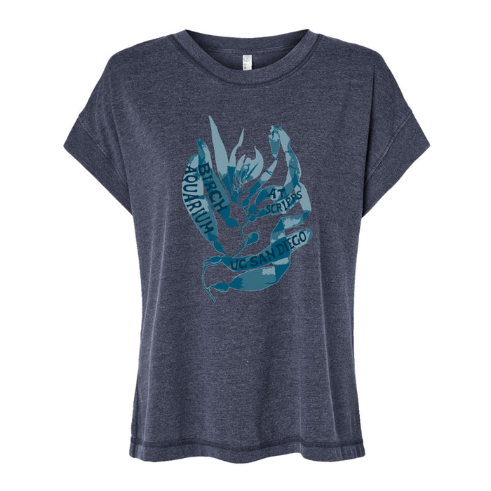 Dark heather gray short-sleeve shirt with a blue graphic of kelp and the text Birch Aquarium at Scripps UC San Diego.
