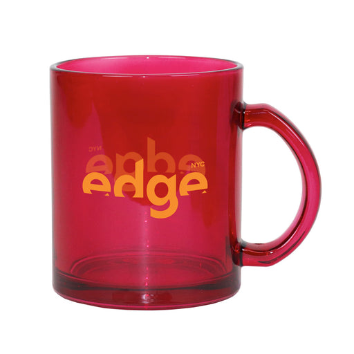 Sure! Here’s a revised sentence using the provided product data: The Edge NYC Glass Mug, a translucent red mug with a handle and bold yellow “edge” lettering on the front, is the perfect sky deck souvenir and a stylish keepsake to remember the stunning New York City skyline.