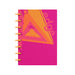 Introducing the Edge NYC Translucent Logo Notebook—a pink spiral-bound notebook featuring vibrant orange rings and an abstract orange and purple triangle design on the cover, with partial text that reads “Edge NYC.” This stylish notebook is perfect for jotting down your thoughts while keeping a piece of the iconic New York skyline close at hand.