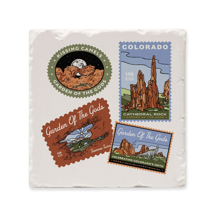 Celebrate Colorado’s 150th anniversary with the Garden of the Gods Colorado 150th Anniversary Coaster. This vibrant coaster features illustrated designs of iconic rock formations like Kissing Camels and Cathedral Rock, each labeled with bold text and set against a striking landscape background—perfect for enhancing your Colorado coaster collection.