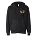 Garden of the Gods Kissing Camels Hooded Zip Sweatshirt: This black zip-up hoodie features front pockets and a drawstring hood. Inspired by Colorado Springs, it showcases a circular embroidered patch on the left chest with an orange pumpkin surrounded by green, orange, and white design elements—echoing the vibrant scenery near Garden of the Gods.