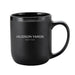 A black ceramic Edge NYC Octane Mug, featuring “HUDSON YARDS NEW YORK” printed in white on the front and inspired by the iconic New York skyline mug, is displayed on a white background.