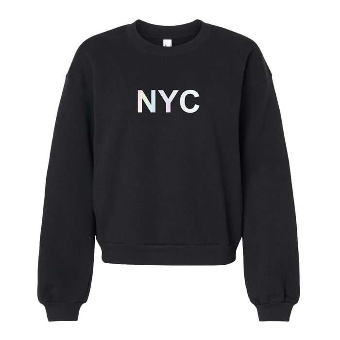 Edge NYC Foil Bauhaus Women’s Crew Sweatshirt features a black crewneck design with bold, light-colored “NYC” lettering across the chest. Inspired by Bauhaus style, this women’s sweatshirt offers long sleeves and a relaxed fit.