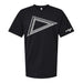 The Edge NYC Triangular Prism T-Shirt is a bold black tee showcasing a striking white outlined triangle graphic on the front. Inspired by New York City’s iconic skyline, this shirt features the word “edge” in stylized text on the left sleeve, making it a standout choice for fans of geometric and city-inspired style.