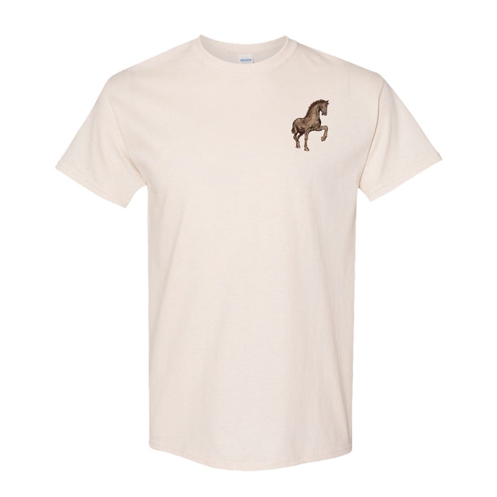 Off-white Frederik Meijer Gardens & Sculpture Park American Horse T-Shirt featuring a Walker Noble graphic of a rearing American horse on the left chest.