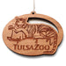 The Tulsa Zoo Tiger Wooden Ornament showcases wildlife conservation with a detailed engraving of a reclining tiger and “Tulsa Zoo” below. It features a top hole and string for easy hanging.