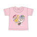 The Tulsa Zoo Heart Collage Toddler T-Shirt is a pink tee for 12 months, featuring a heart-shaped collage of colorful cartoon giraffe, elephant, monkey, lion, and zebra.