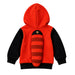 The Tulsa Zoo Red Panda Hooded Toddler Sweatshirt features a red body, black sleeves and hood, plus a plush striped tail patch on the back—ideal for your child’s next Tulsa Zoo adventure.