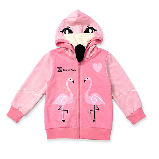 Let your little one shine in the Tulsa Zoo Est. 1928 Flamingo Hooded Toddler Sweatshirt! This pink toddler sweatshirt features a fun flamingo face on the hood, delightful wings on the sleeves, and two adorable flamingos on the front. The chest displays the Tulsa Zoo Est. 1928 logo along with a small heart, giving this cozy flamingo sweatshirt an extra dose of charm.