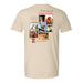 The Tulsa Zoo Portraits of Conservation T-Shirt is beige and features a grid of animal photos—tiger, giraffe, parrot, orangutan, and more—with the Portraits of Conservation text and logo on the back to celebrate wildlife conservation.