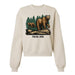 The Tulsa Zoo Brown Bear Women's Crew Sweatshirt features two bears on grass with pine trees and "TULSA ZOO" printed below, making it a perfect choice for zoo lovers.