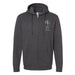 The Tulsa Zoo Elephant Hooded Zip Sweatshirt is dark gray with front pockets and a hood. The left chest shows an elephant head outline above the words “Tulsa Zoo.” A great choice for any Tulsa Zoo fan.
