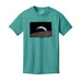 Teal short-sleeved Artemis T Shirt featuring a graphic of the Earth rising over the moon’s surface with the word EARTHSET printed below.