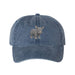 The Lincoln Park Zoo Embroidered Baby Rhino Cap is a blue denim cap featuring an embroidered gray baby rhinoceros on the front, inspired by Lincoln Park Zoo’s commitment to wildlife conservation.