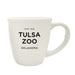 The Tulsa Zoo Est 1928 Bistro Mug is a white ceramic mug featuring "ESTD 1928 TULSA ZOO OKLAHOMA" in bold black letters, ideal for wildlife conservation fans.