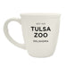 The Tulsa Zoo Est 1928 Bistro Mug is a white ceramic mug with black "ESTD 1928 TULSA ZOO OKLAHOMA" text—perfect for wildlife conservation supporters and Tulsa Zoo fans.