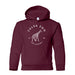 The Tulsa Zoo Simple Giraffe Hooded Youth Sweatshirt is maroon with a white giraffe graphic and "Tulsa Zoo 1928 Oklahoma" in a circular front design, celebrating wildlife conservation.