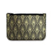 The Mob Museum Coin Purse is a small zippered pouch made from recycled leather, featuring a striking gold Art Deco fan pattern on a black background and photographed against white—a stylish accessory that makes the perfect Las Vegas souvenir.