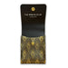The Mob Museum Playing Card Holder—a black case adorned with gold art deco patterns—opens to reveal “THE MOB MUSEUM Las Vegas, Nevada” printed inside the flap, offering a stylish tribute to organized crime history.