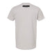 Back view of a plain light gray The Mob Museum Happy Face T-Shirt featuring a small black rectangular label near the neck that reads THE MOB MUSEUM LAS VEGAS in white, uppercase letters—a perfect Las Vegas souvenir for fans of history and intrigue.