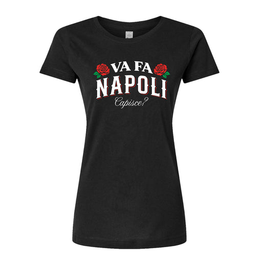 The Mob Museum Va Fa Napoli Women’s T-Shirt features the phrase “Va Fa Napoli Capisce?” in striking white and red lettering, accented by two red roses flanking the word “Napoli.” Designed for fans of mob history, this bold black women’s t-shirt is a stylish choice for a night out or your next visit to the Mob Museum in Las Vegas.