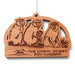 Introducing The Living Desert Zoo and Gardens Patas Monkey Wood Ornament—this wooden ornament features three etched monkeys above The Living Desert Zoo | Gardens text, accompanied by a mountain graphic on the left. Designed with a loop of string at the top for easy hanging, this unique ornament celebrates wildlife conservation and makes a charming addition to any African savanna decor.