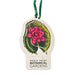 Marie Selby Botanical Gardens Watercolor Rubra Ornament, a die-cut hanging decoration featuring a pink water lily on a green lily pad with botanical text and the Marie Selby Botanical Gardens logo below.