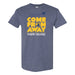 Celebrate the Tony Award-winning musical with the Ford’s Theatre Come From Away T-Shirt, featuring a blue design with bold yellow “COME FROM AWAY” text above white “FORD’S THEATRE” lettering, accented by a small airplane and partial globe graphic.