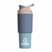 The Intrepid Museum Colorblock Waterbottle features a blue and gray design, a flip-top lid, and the Intrepid Museum logo printed on the lower section.