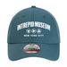 A teal Intrepid Museum Embroidered Youth Cap featuring New York City and sea, air, and space exploration icons on the front, with an Imperial Small Fit UPF 50+ sticker on the bill.