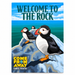 Ford’s Theatre Come from Away Welcome to the Rock Post Card featuring three puffins on a rocky cliff overlooking the ocean with the musical’s logo at the bottom.