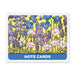 A rectangular Desert Botanical Garden Superbloom Notecard Set featuring a colorful illustration of wildflowers in purple, blue, pink, and yellow against a yellow background, with the words NOTE CARDS in white on a blue bar at the bottom.