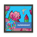 Desert Botanical Garden Superbloom Paper Weight, a round glass piece featuring a hummingbird and pink cactus flowers on a blue background, displayed against a matching illustrated card.