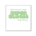 Square white porcelain Desert Botanical Garden Superbloom ornament featuring the text Desert Botanical Garden Superbloom in green bubble letters and by Graphic Rewilding in cursive script.