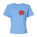 Light blue short-sleeved Desert Botanical Garden Superbloom Women’s Cropped T-Shirt featuring a red poppy flower illustration on the left chest.