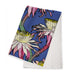 A folded Desert Botanical Garden Superbloom Tea Towel featuring a blue-background print of pink and yellow blooming cactus flowers.