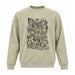 Light green Thomas Dambo, Trolls Field Study Crew Sweatshirt featuring a black graphic illustration of a group of whimsical troll characters.