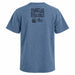 Back of a blue Thomas Dambo, Trolls Field Study Youth T-Shirt featuring a black graphic that reads A Field Study above the logos for Point Defiance Zoo & Aquarium and Northwest Trek Wildlife Park.