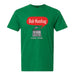 Green t-shirt featuring an illustration of Fords Theatre with a red speech bubble above it that reads, Bah Humbug.