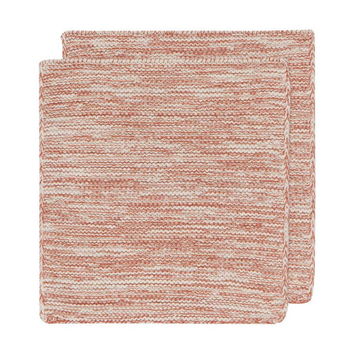 Two square Clay Knit Dishcloths Set of 2 in a terracotta and white pattern, stacked slightly offset.