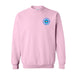 Light pink Birch Aquarium Axolotl Crew Sweatshirt with a circular logo on the left chest featuring an illustration of an axolotl.
