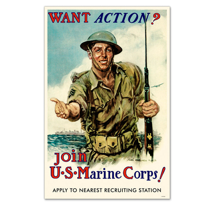 Want Action? Join the U.S. Marine Corps! Poster