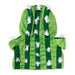 The Plushy's Closet Cactus Costume is a bright and dark green striped hoodie with white spine-like tufts and a hood, shown flat on a white background—ideal for plush toy accessories or eco-friendly plush collections.